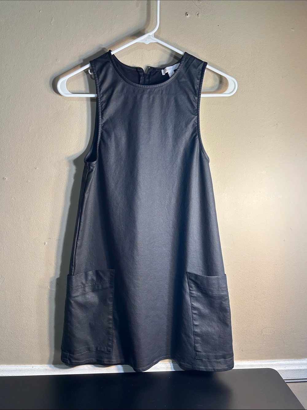 GB Gianni Bini Girl's Faux Leather Mini Dress Sleeveless Zip Back Black Size 14